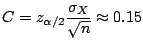 $C = z_{\alpha/2} \displaystyle\frac{\sigma_X}{\sqrt{n}}
\approx 0.15$