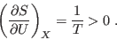 \begin{displaymath}
\left( \frac{\partial S}{\partial U} \right)_X = \frac1T > 0 \; .
\end{displaymath}