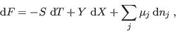 \begin{displaymath}
 {\rm d}F = - S  {\rm d}T + Y  {\rm d}X + \sum_j \mu_j {\rm d}n_j \;,
\end{displaymath}
