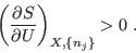 \begin{displaymath}
\left( \frac{\partial S}{\partial U}\right)_{X,\{n_j\}} > 0 \;.
\end{displaymath}