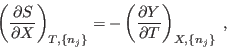 \begin{displaymath}
\left(\frac{\partial S}{\partial X} \right)_{T,\{n_j\}} =
- \left(\frac{\partial Y}{\partial T} \right)_{X,\{n_j\}} \;,
\end{displaymath}