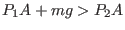 $P_1 A + mg > P_2 A$