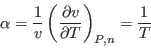 \begin{displaymath}
\alpha = \frac 1v \left(\frac{\partial v}{\partial T}\right)_{P,n} = \frac1T
\end{displaymath}