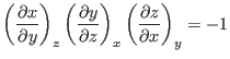$\displaystyle \left(\frac{ \partial x}{\partial y} \right)_z
\left(\frac{ \par...
... y}{\partial z} \right)_x
\left(\frac{ \partial z}{\partial x} \right)_y = -1 $