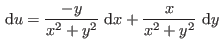 $\displaystyle  {\rm d}u =\frac{-y}{x^2+y^2}  {\rm d}x+\frac{x}{x^2+y^2}  {\rm d}y$