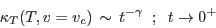 \begin{displaymath}
\kappa_T (T,v=v_c) \, \sim \, t^{- \gamma} \;\; ; \;\; t \rightarrow 0^+
\end{displaymath}