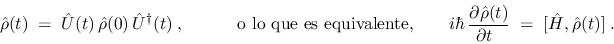 \begin{displaymath}
\rule{12em}{0em}\hat\rho(t) \;=\; \hat{U}(t)\,\hat\rho(0)\,...
...l\hat\rho(t)}{\partial t\;\;} \;=\;
[\hat{H},\hat\rho(t)] \;.
\end{displaymath}