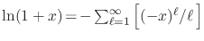 $\ln(1+x)\!=\!-\sum_{\ell=1}^{\infty}\left[(-x)^{\ell}/\ell\,\right]$