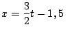 $x = \displaystyle\frac{3}{2} t - 1,5 \;\;\;$
