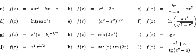 \begin{displaymath}
\renewedcommand{arraystretch}{1.5}
\begin{array}{crclccrcl...
...\frac{x^2 + a}{\mbox{tg} \left( x^2 + a \right)}
\end{array}
\end{displaymath}