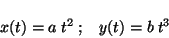 \begin{displaymath}x(t) = a\;t^2 \; ; \;\;\; y(t) = b\;t^3 \end{displaymath}