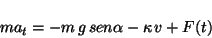 \begin{displaymath}
m a_t = - m \, g \, sen \alpha - \kappa \, v + F(t)
\end{displaymath}