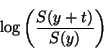 \begin{displaymath}
\log \left( \frac{S(y+t)}{S(y)}\right)
\end{displaymath}