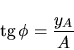 \begin{displaymath}
\mbox{tg} \,\phi = \frac{y_A}{A}
\end{displaymath}