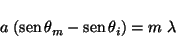\begin{displaymath}
a \;(\mbox{sen} \,\theta _m - \mbox{sen} \,\theta _i) = m \;\lambda
\end{displaymath}