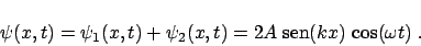 \begin{displaymath}
\psi(x,t) = \psi_1(x,t)+\psi_2(x,t) =
2 A \; \mbox{sen} (kx) \,\cos(\omega t) \;.
\end{displaymath}
