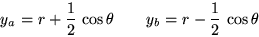 \begin{displaymath}
y_a = r + \frac{1}{2} \, \cos \theta
\qquad
y_b = r - \frac{1}{2} \, \cos \theta
\end{displaymath}