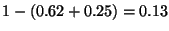 $1 - (0.62+0.25) = 0.13$